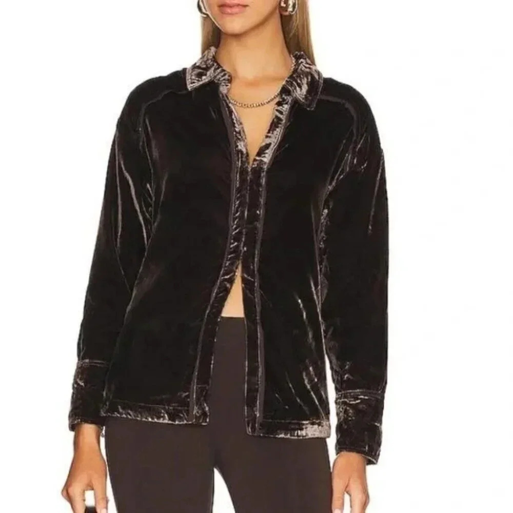 Free People Womens Size Extra  Small Marianne Velvet Shirt